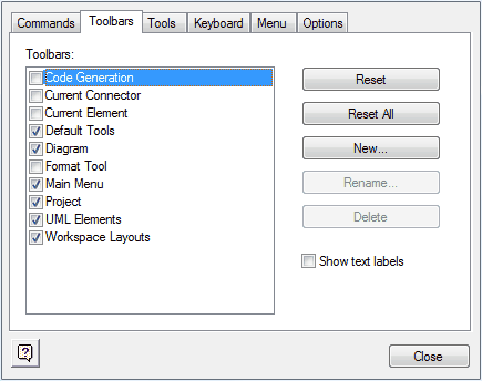 Customize Menu - Toolbars